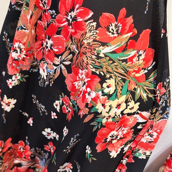 Maurices Multi Colored Floral Black Kimono with Tassels OS - Picture 2 of 11